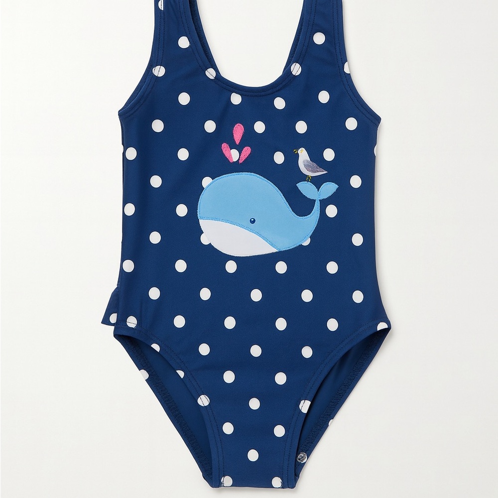 Baby Boden Mini Whale Polka Dot One Piece Swim Bathing Suit Beach Nautical 3-4